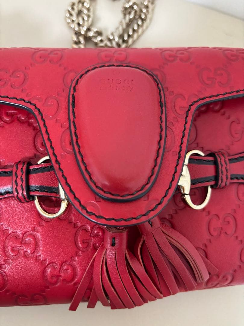 GUCCIグッチエミリー マイクロシマ GGシマ チェーンショルダーバッグレッド