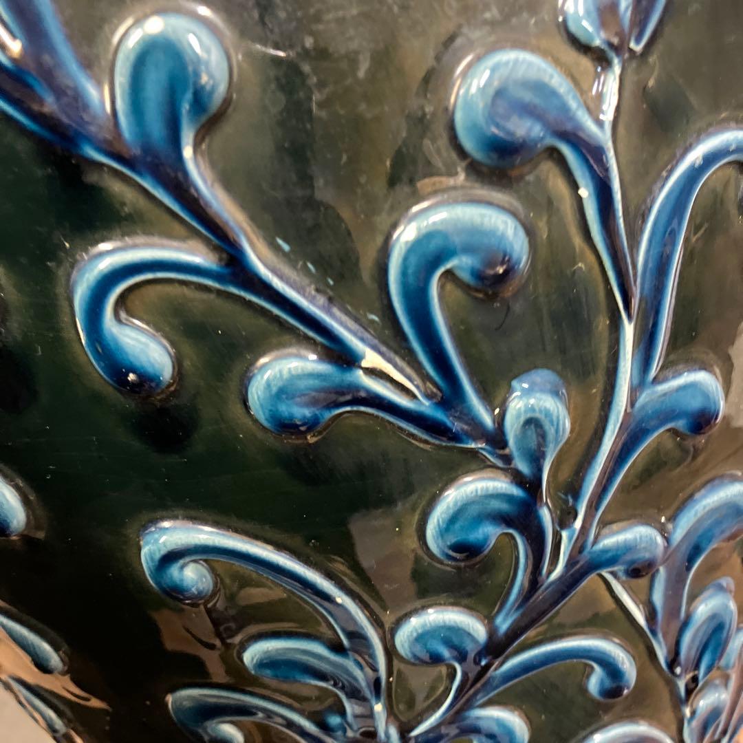 C-壁 壺 花瓶 大型鉢 イタリア製 釉薬 唐草模様 床置き ネイビー 陶器