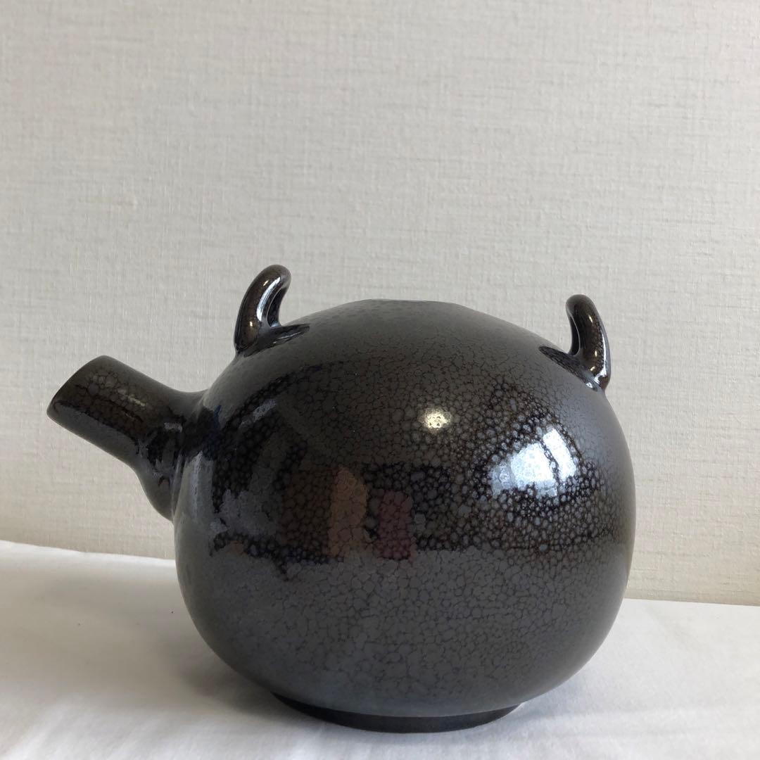 【未使用・希少】石垣焼　酒器（急須型）　共箱付　油滴天目　よろん焼技法　黒色