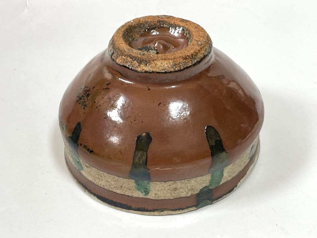 陶芸家　作家物　作者不明　濱田庄司　？　赤絵　柿釉青差　茶碗　抹茶碗　民芸　益子