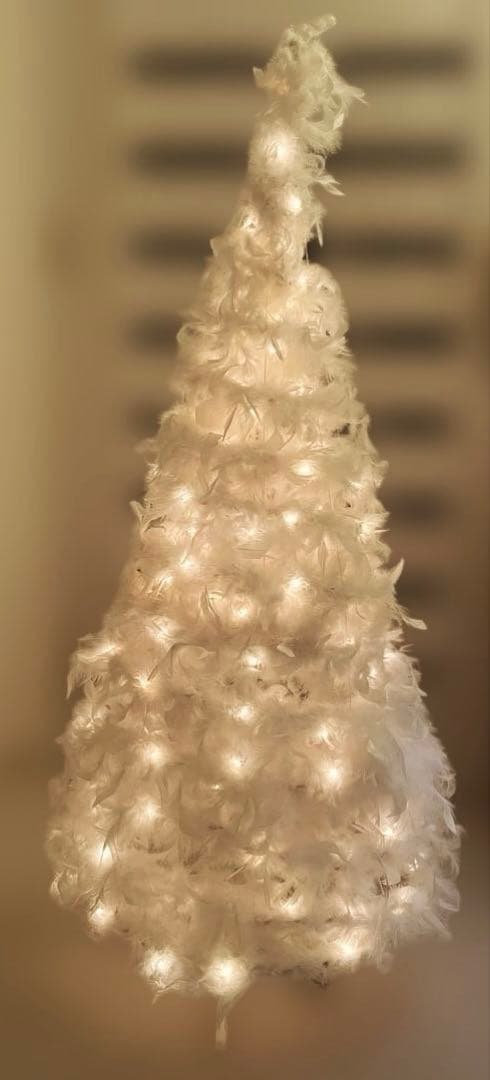 ホワイトクリスマスツリー L&S リアルフェザーLEDライト 小さく折り畳めます