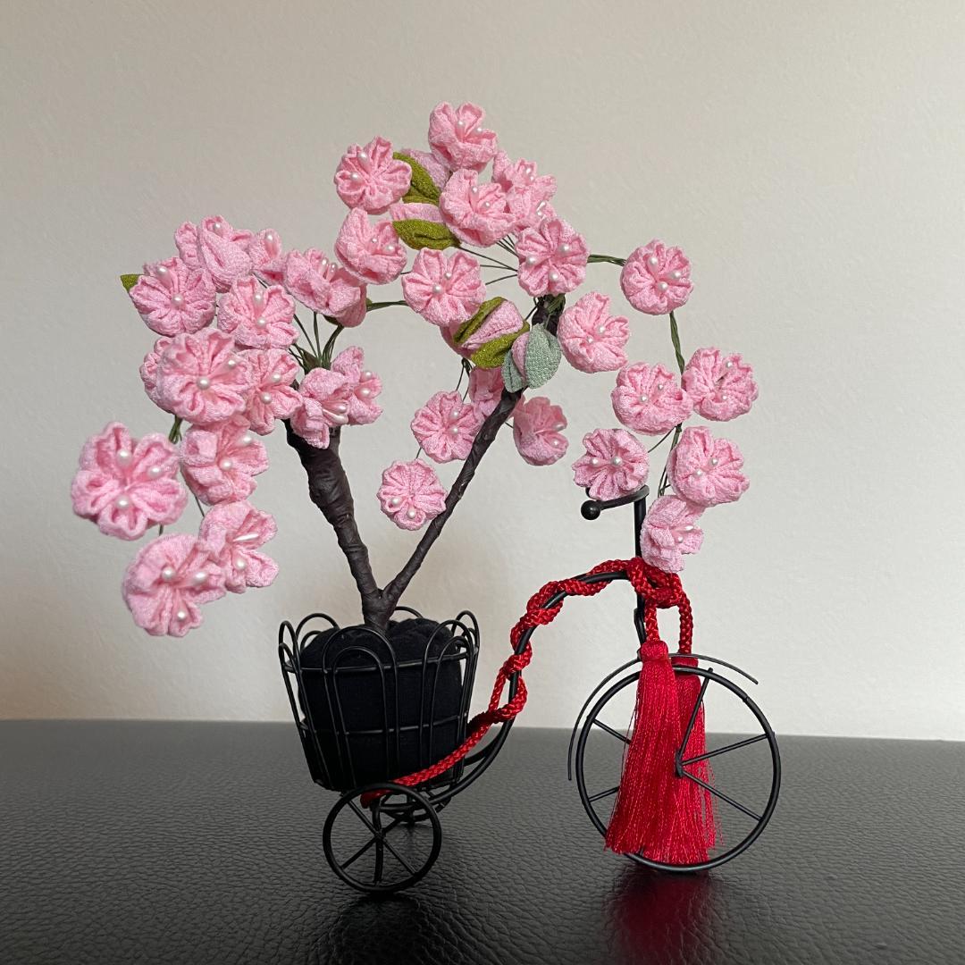 正月　しだれ桜　さくら　ピンク　つまみ細工　ちりめん　和風　桜　インドア花見