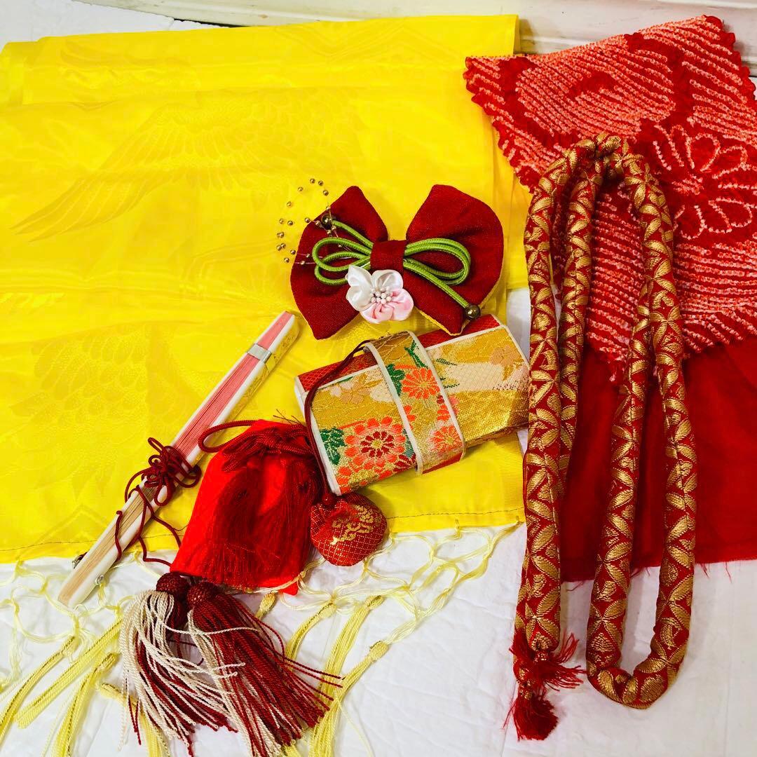 七五三 七歳‼️正絹御所車桜金彩金箔際立つ‼️完全フルセット‼️