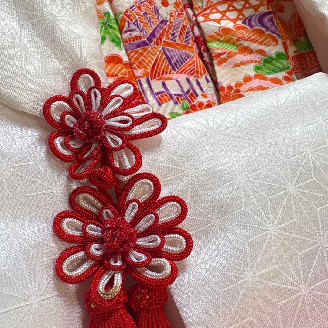 レトロ　総柄　正絹　七五三着物　3歳　女の子　被覆　襦袢付き　3点セット