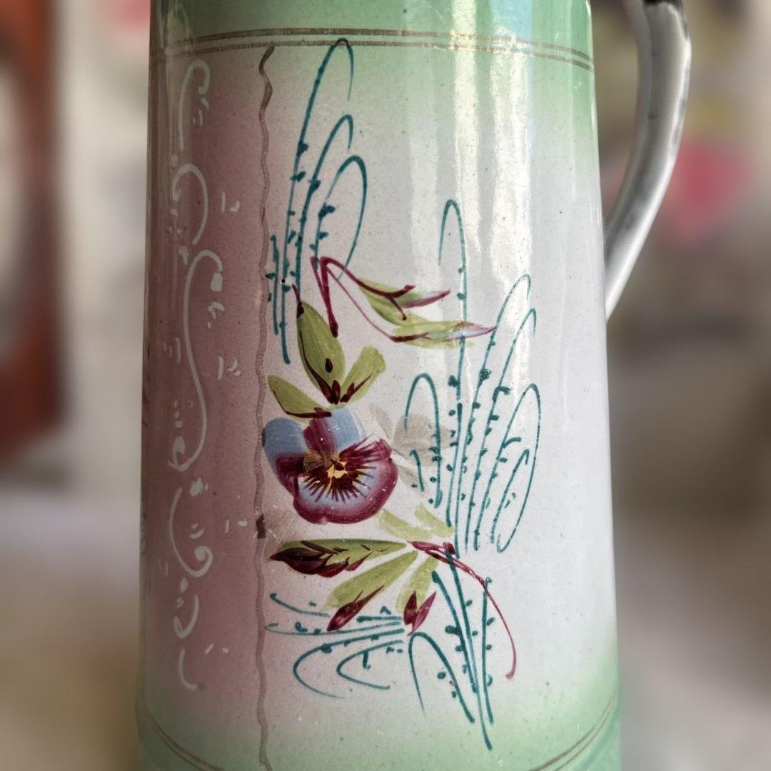 フランスアンティーク　グリーングラデーション　ホーロー水差し