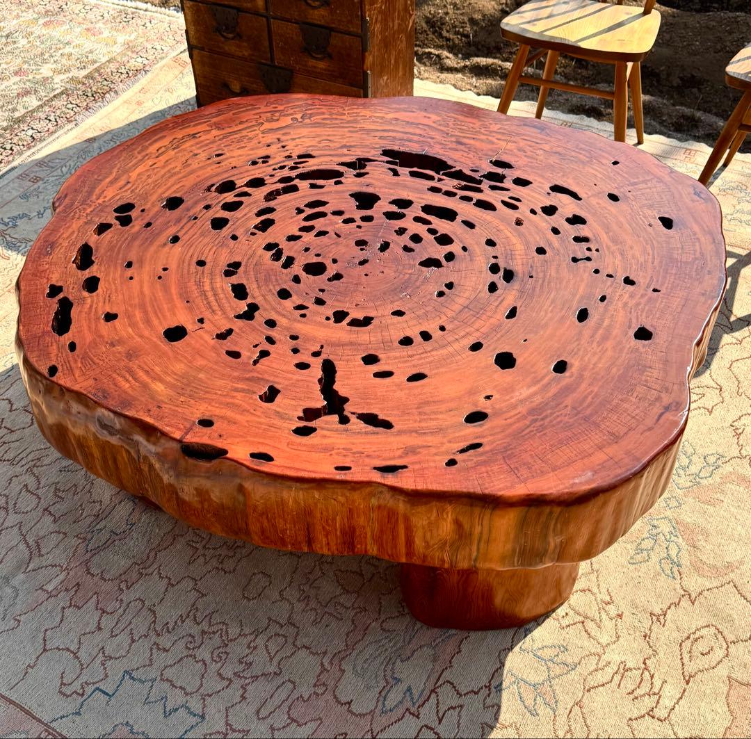 年輪ぎっしり！希少な屋久杉の輪切りの座敷机 厚み17cm！座卓