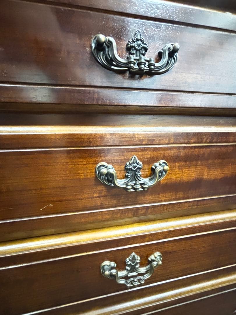 カリモク ブラウン木製チェスト 4段引き出し コロニアル