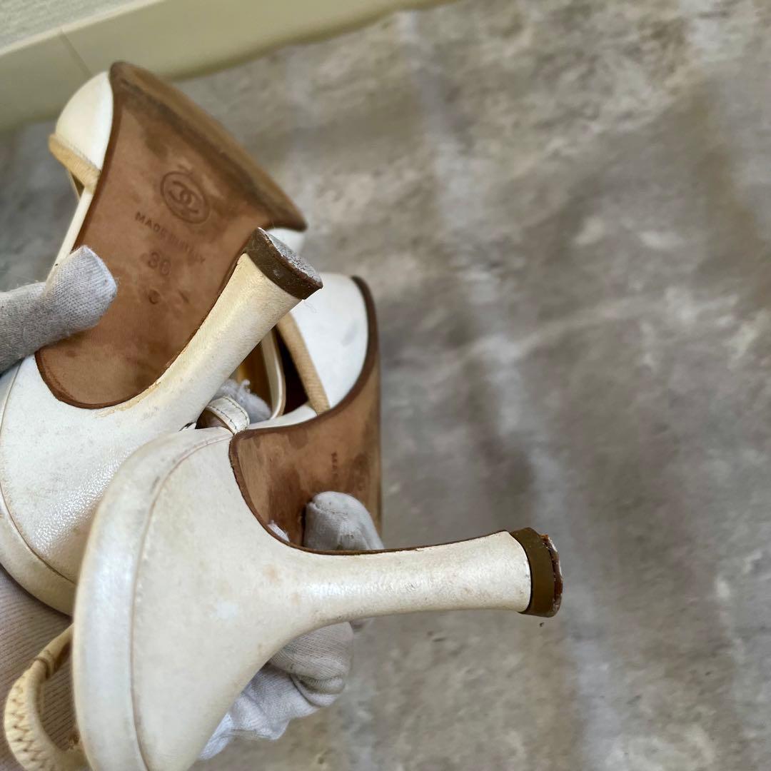 箱あり CHANEL ミュール リボン パンプス バックスリング ココマーク