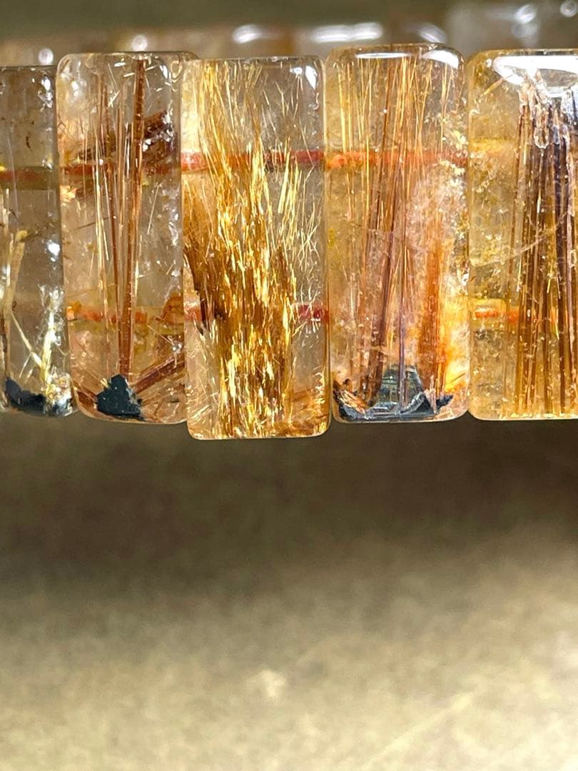 超高品質【新入荷】太陽放射タイチンルチル入バングル　ゴールドオレンジ（新品）