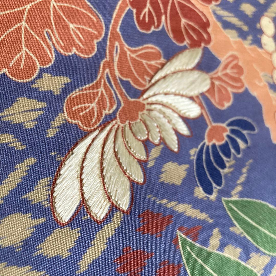 くるみ　　アンティーク京袋帯　刺繍の花模様・葡萄　正絹　No2-26