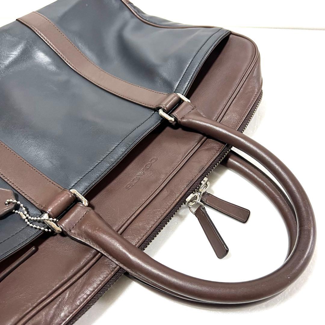 【良品】COACH コーチ ビジネスバッグ ネイビー×ブラウン 71066