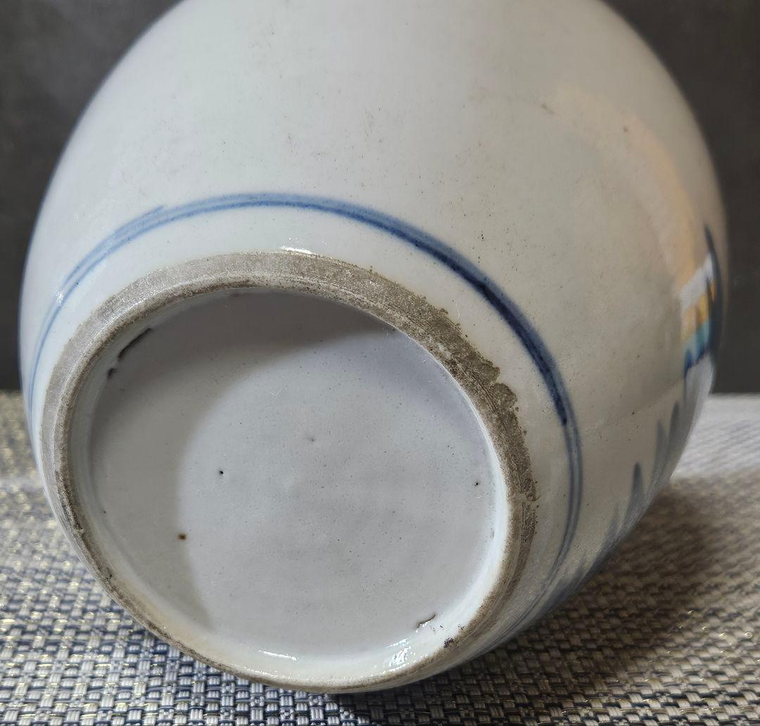 中国古陶磁器　清代　清朝　青華　古染付 草花の図　茶壺　花入れ　茶道具　茶器