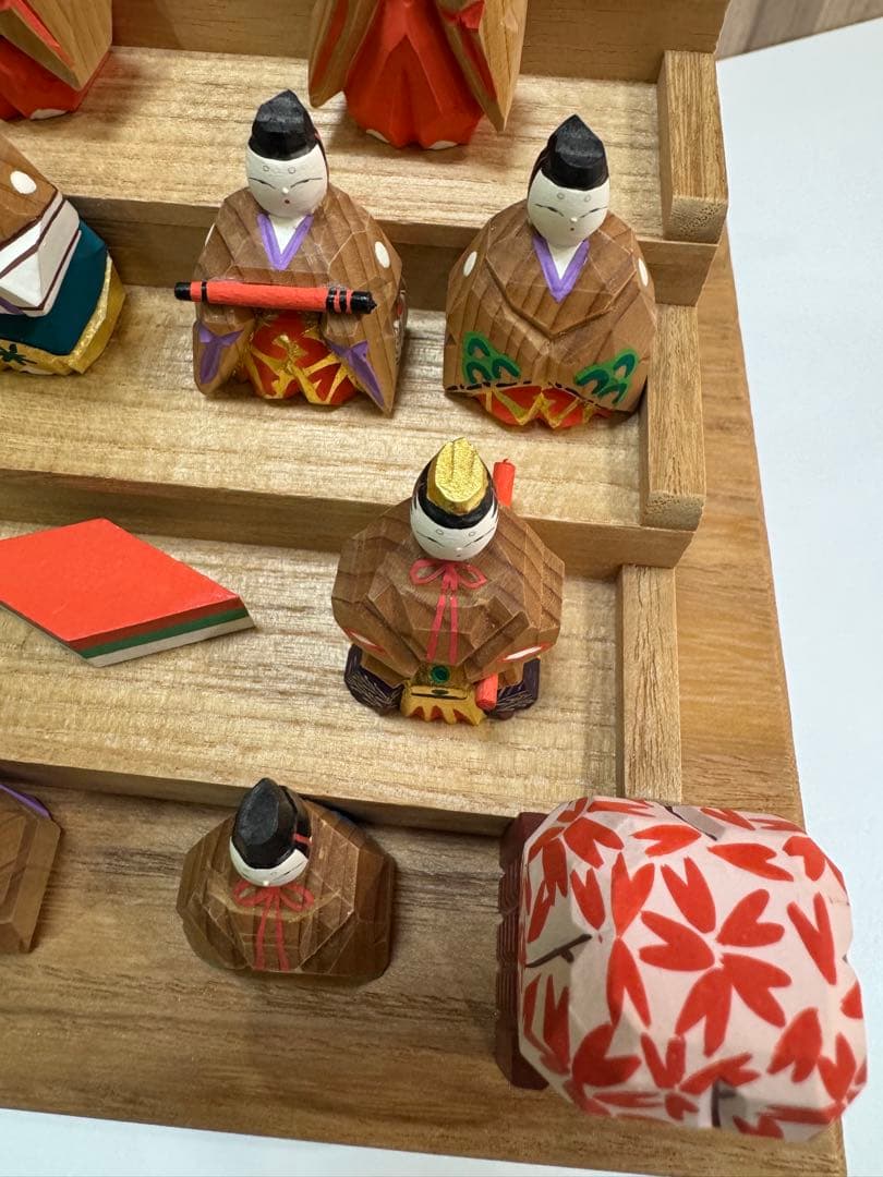 【美品】奈良 一刀彫 神泉刀　雛壇 五段雛人形 十五人揃　ヴィンテージ