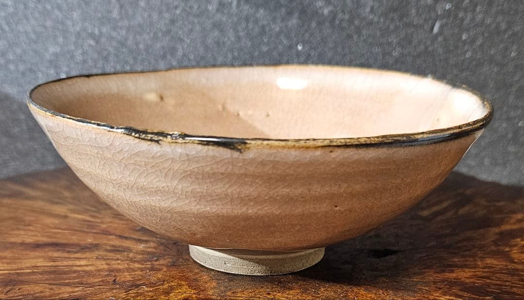 明治時代　古萩　割高台　茶碗　直径約14.1cm　時代箱　仕覆付き　茶道具　茶器