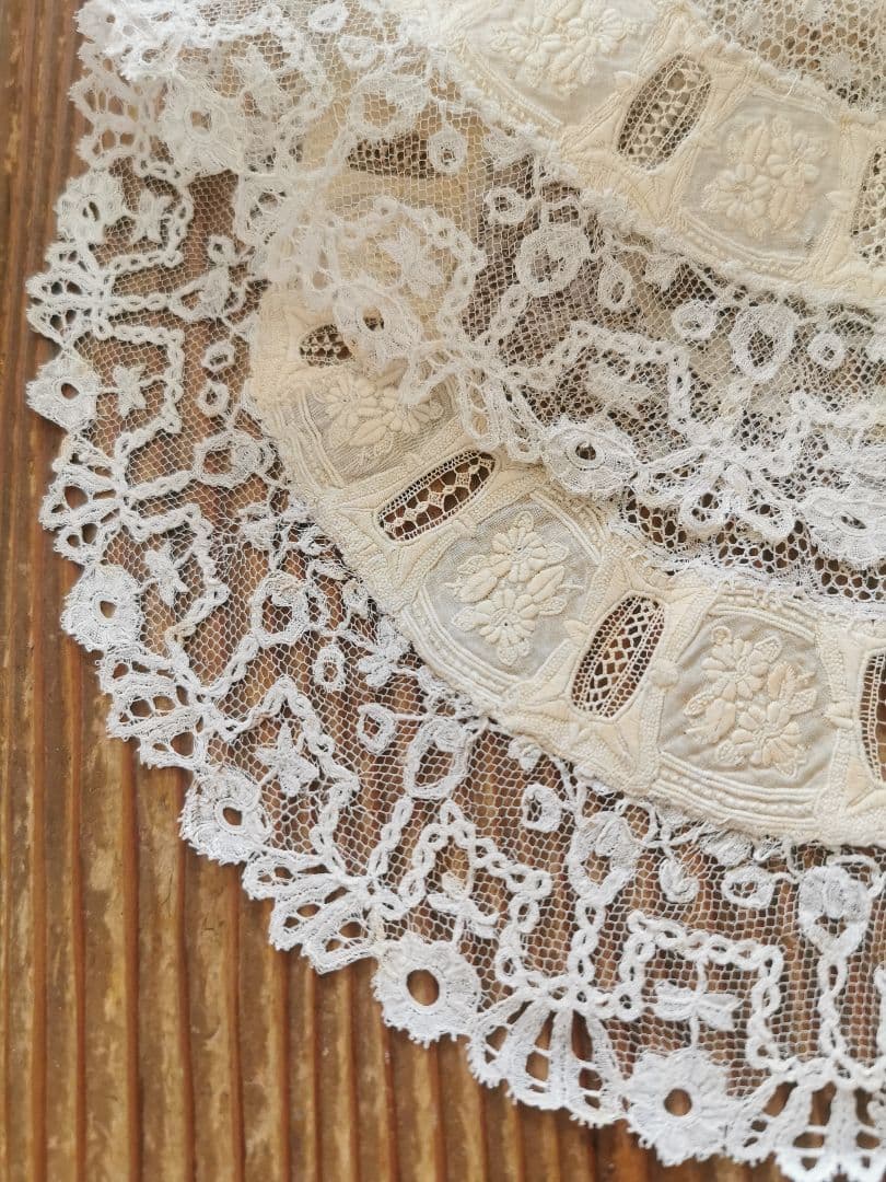 アンティーク フランス ノルマンディーレース ブリュッセルアップリケ＆ガロン刺繍