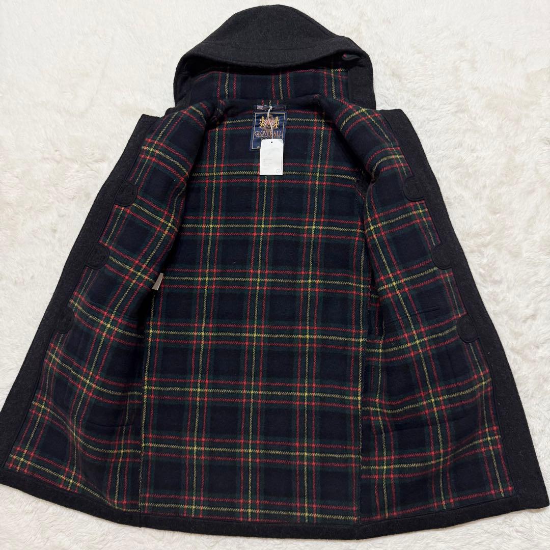 新品/英国製 グローバーオール ダッフルコート 38 チャコール 裏地チェック