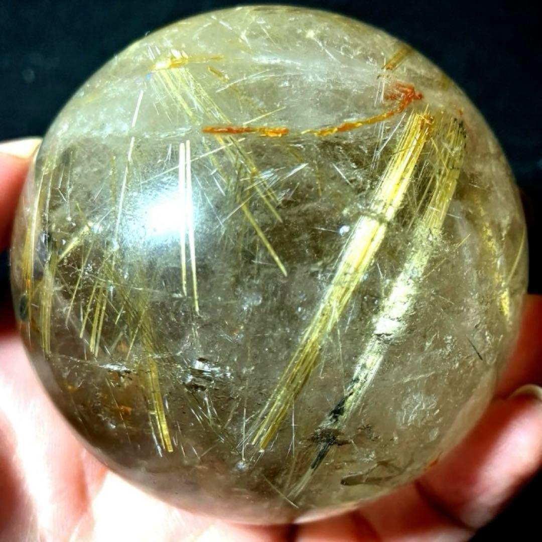 超大玉　63mm ゴールドタイチンルチルクォーツ　丸玉　スフィア　金針水晶