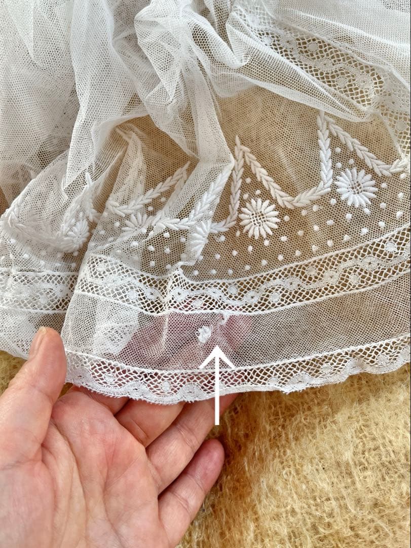 ◆フランスアンティーク｜セレモニーベビードレスB洗礼式白レース透け感テディベア