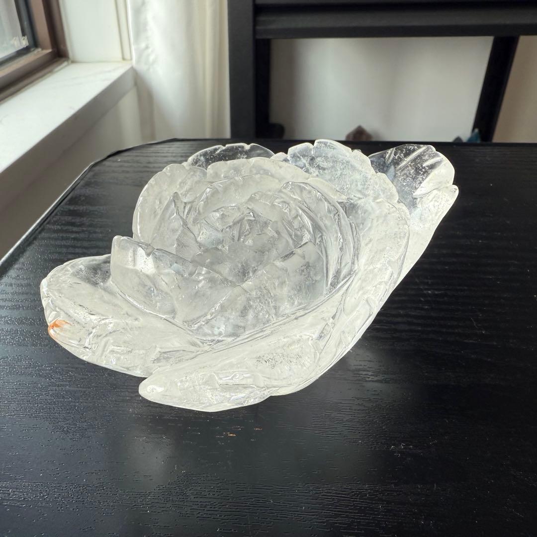 天然石水晶のお花　置物　彫物NO.121013