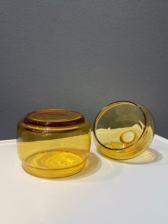 70s 80s アンティーク ビンテージ 容器 ガラス 小物入れ 美品 琥珀