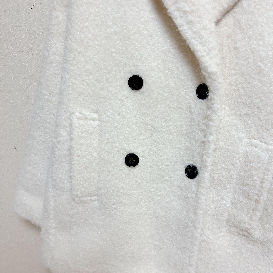 美品　ZARA ザラ　ブークレダブルブレストミディ丈コート　S ホワイト　白