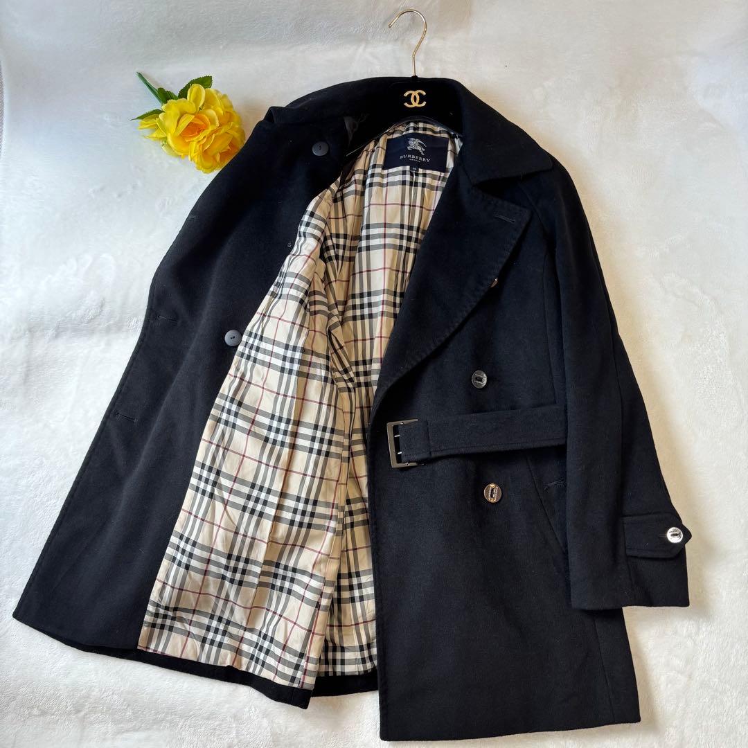 【美品✨】BURBERRYLONDON Pコート　アンゴラ ノバチェック 黒38
