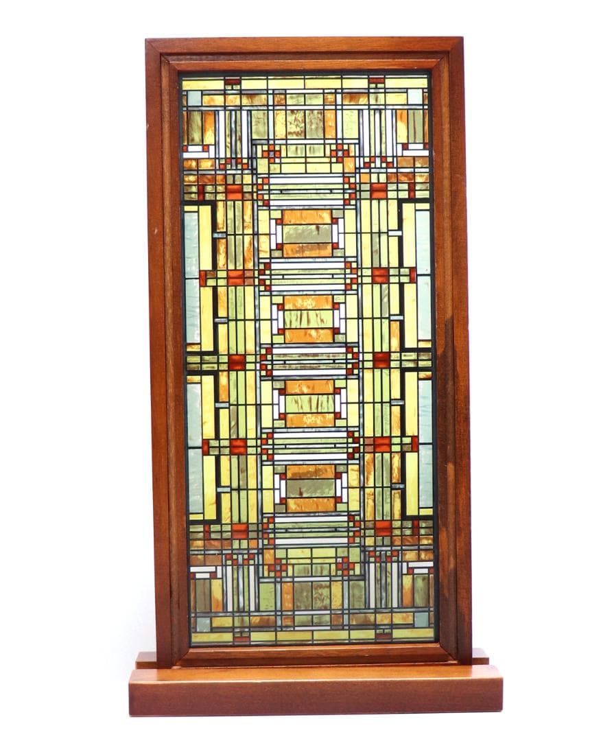 フランク・ロイド・ライトオークパークの天窓ヴィンテージステンドグラス木製フレーム