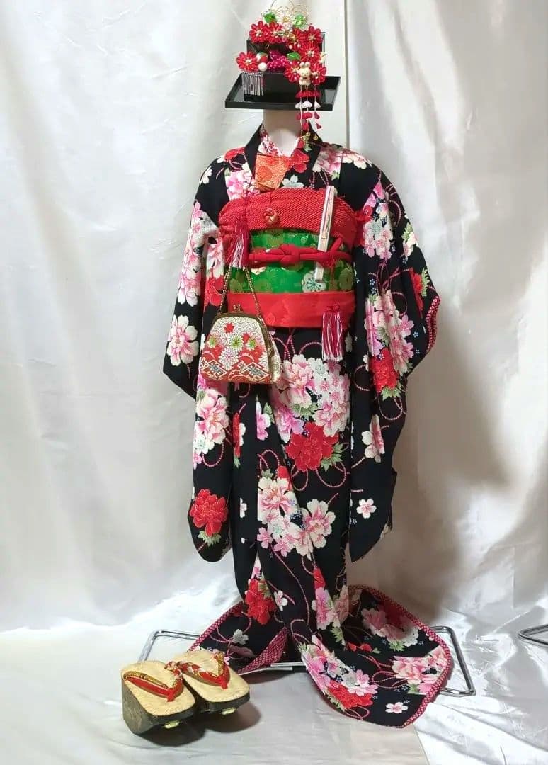 七五三　７歳用着物コーディネート一式　ぽっくり　勝山かんざしセット