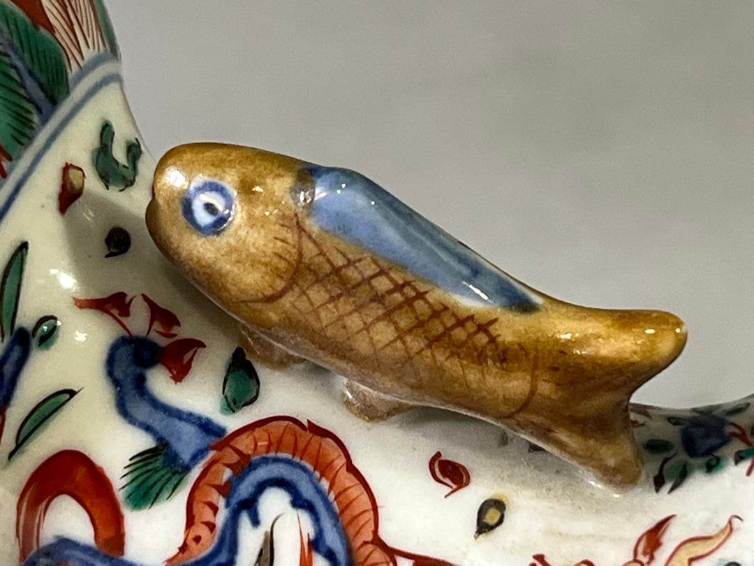 DT733 中国 赤絵 鯉双耳瓶