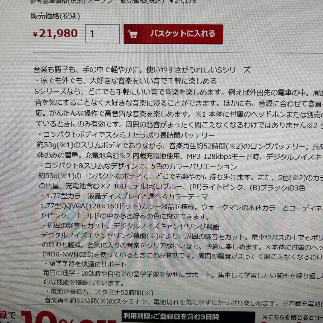 SONY ウォークマン　NW-S313 4GB