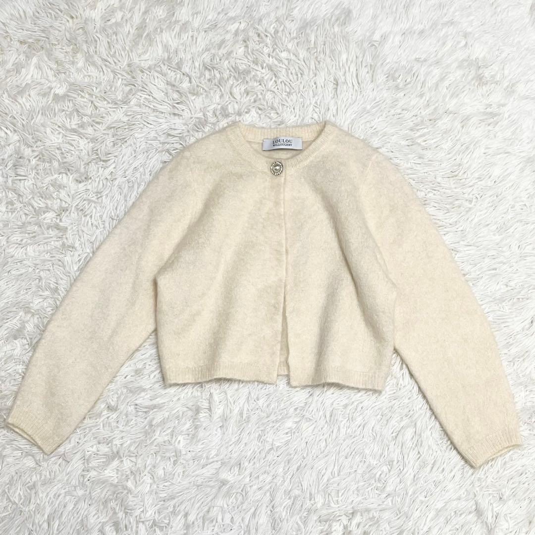 ルルウィルビー モヘア ショート丈 カーディガン ビジューボタン ふわふわ