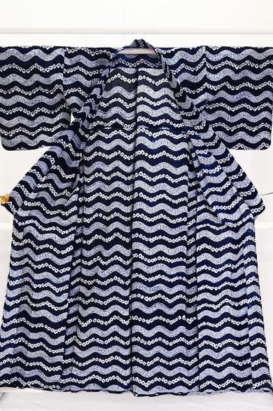 ★専用★美品 浴衣 有松絞り バチ衿 紺 波線 身丈159cm お洒落 夏 伝統