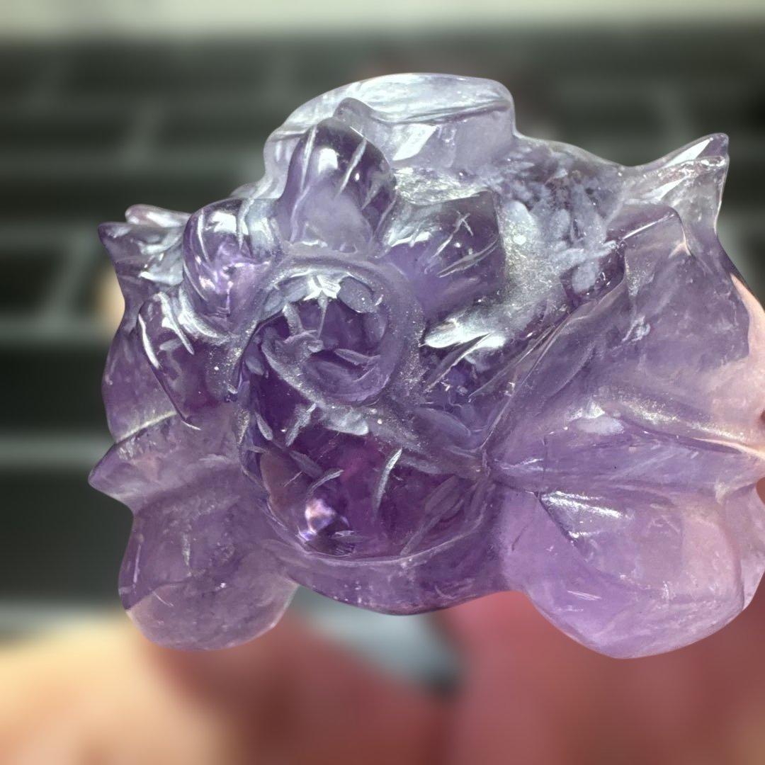 ウルグアイ産 アメジスト ロングイ（龍亀）彫刻 台座付き