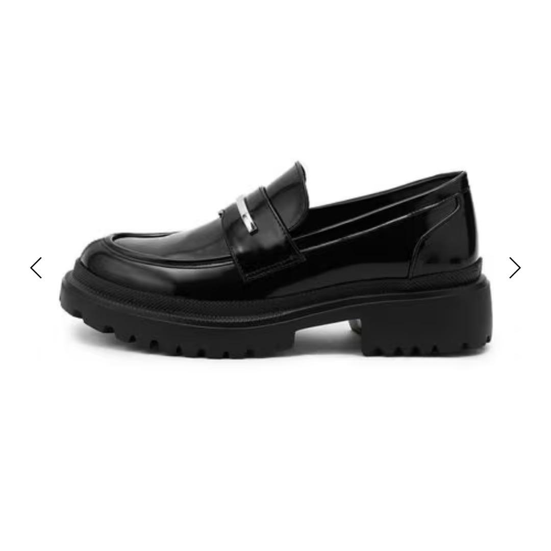 【新品未使用】ブラック ローファー 24.5cm 厚底　メタルバーローファー