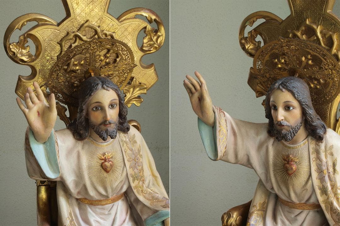 王であるイエス 坐像 69cm サクレクール グラスアイ 宗教彫刻/H513