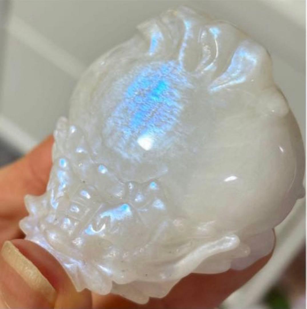 値下げ　希少　高品質　強シラー　ホワイト　ムーンストーン　大きめ　龍亀　ロングイ