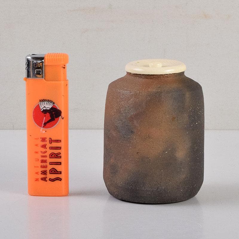 茶道具　唐津焼　四代　中野陶痴造　焼締茶入　仕覆付　共箱　V　8892