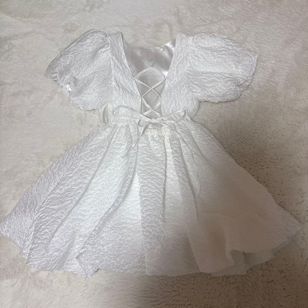 【即日発送】トリートユアセルフ バルーンフラワージャガードワンピース ホワイト