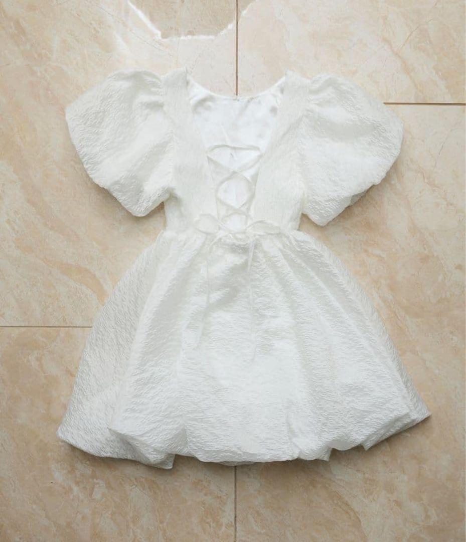 【即日発送】トリートユアセルフ バルーンフラワージャガードワンピース ホワイト