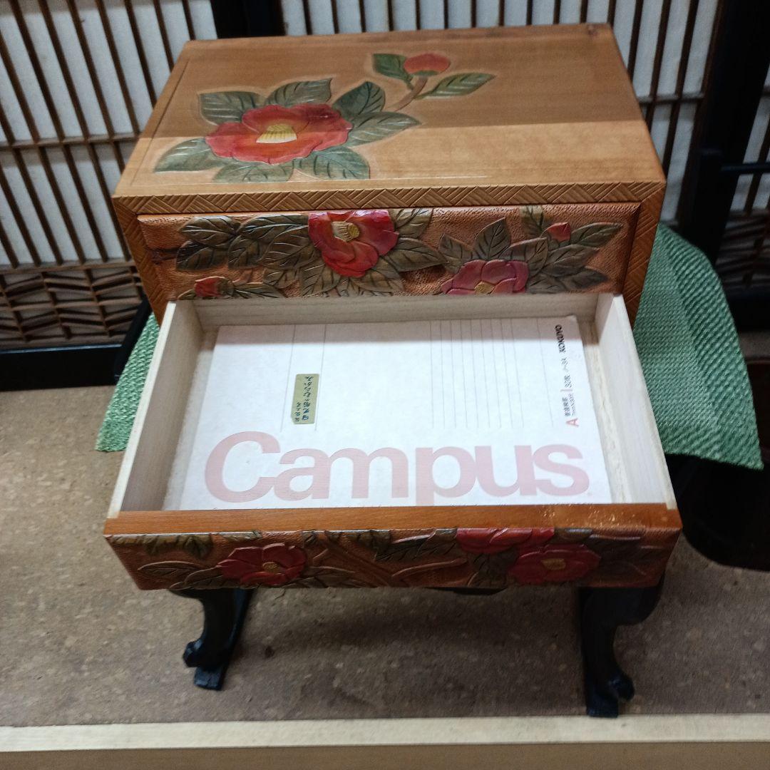 日光彫り二段抽斗(ひきだし)　赤椿　最終価格