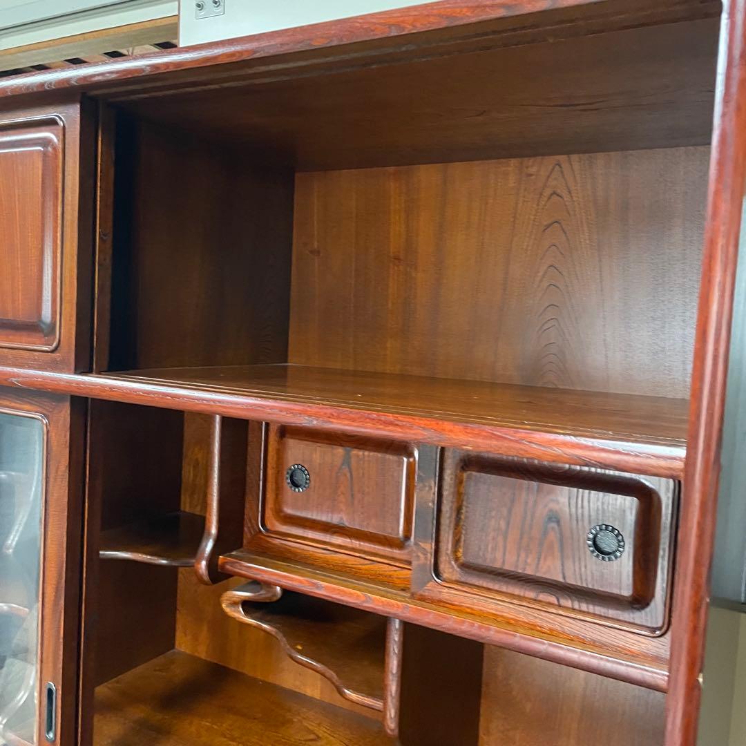 和モダン 食器棚 水屋箪笥 アンティーク調 木製収納棚 ガラス戸 引き出し多数