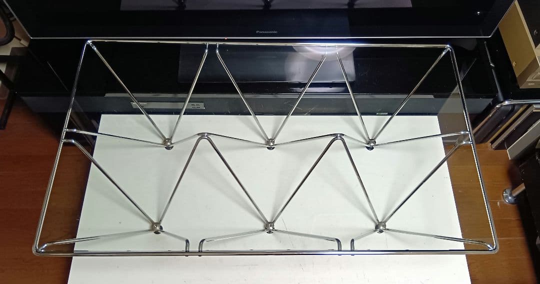 レア　1980's　スペースエイジ　メタル　タワーフレーム　ガラス　テーブル
