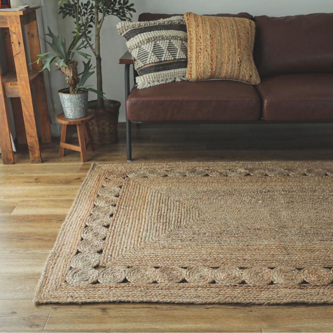 麻 アジアンリゾート風　ラグマット120×180cm 手織り 長方形　 夏ラグ