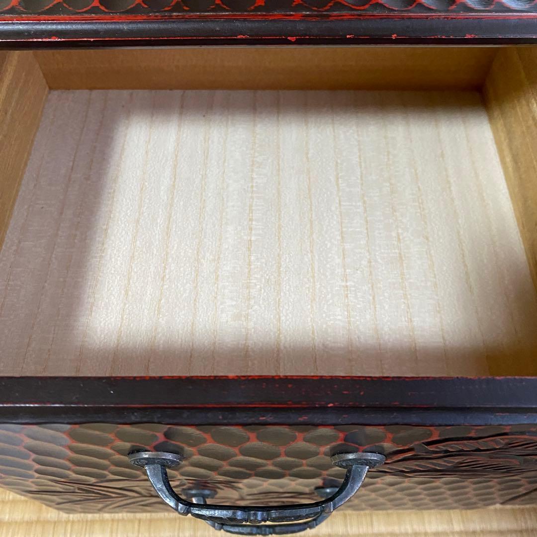 鎌倉彫 伝統工芸品　鏡台 ドレッサー ミラー 化粧台 漆塗り 松竹梅 和家具