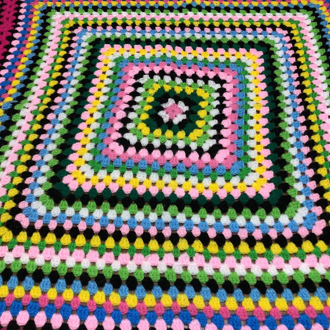 ハンドメイド カラフルな毛糸モチーフ編みカバー マット アフガン ソファーカバー