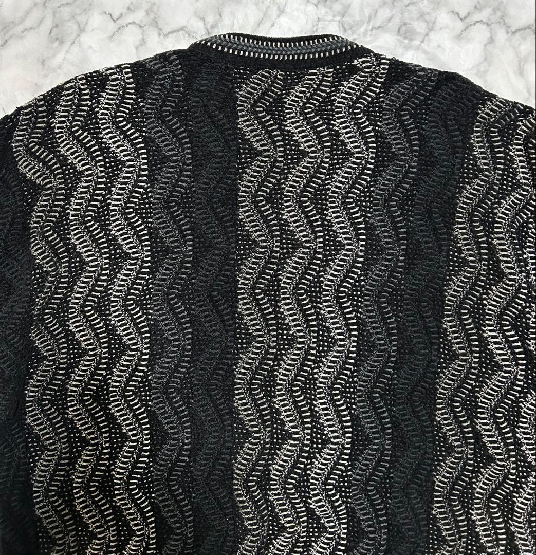 90s カナダ製 TUNDRA ヴィンテージ 3D 総柄 ニット 黒 ブラック