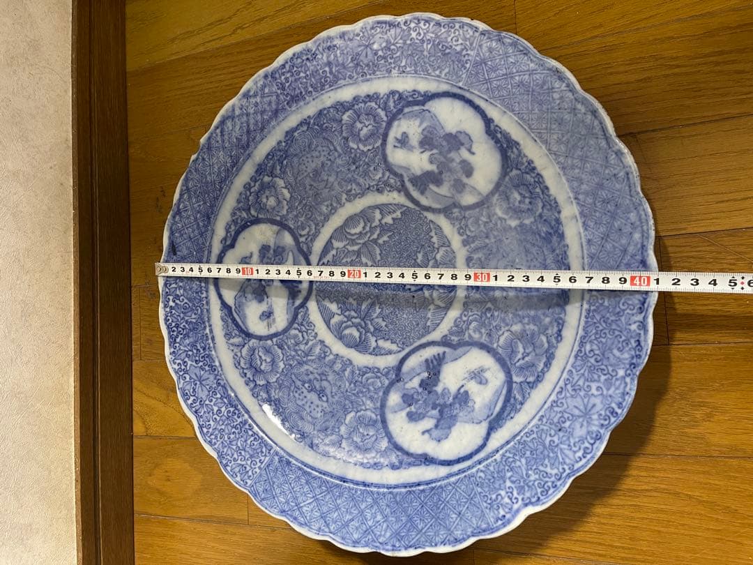 大皿　さわち　飾り皿　約40㎝　松　鳥　青　白　風景　セット　大きい　大きな