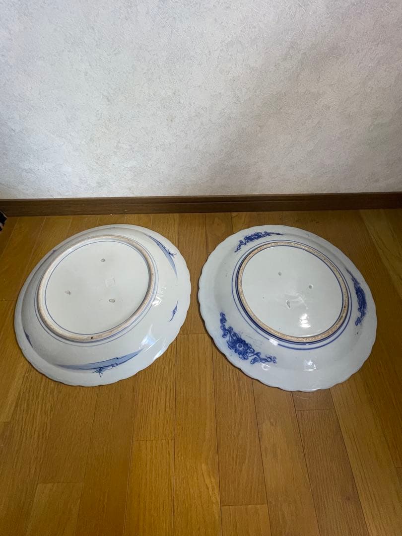 大皿　さわち　飾り皿　約40㎝　松　鳥　青　白　風景　セット　大きい　大きな