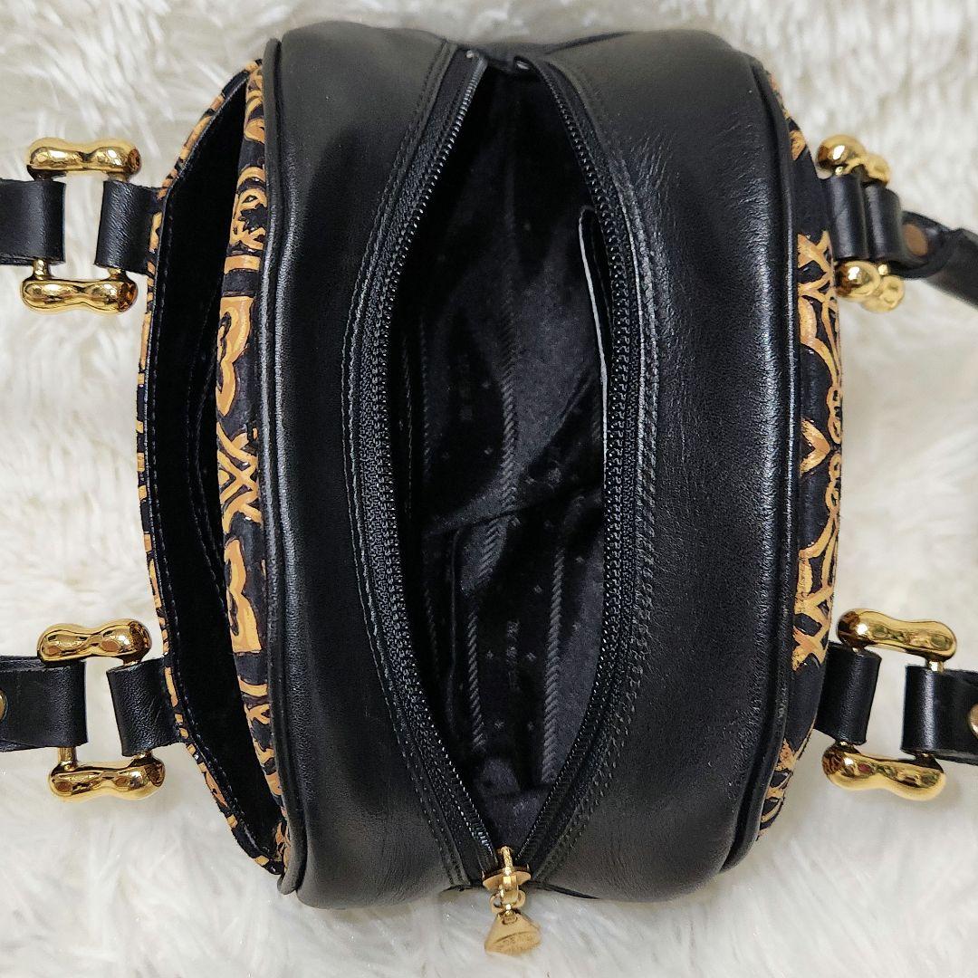 印傳屋 キナート 高級レザー ミニ ボストン ショルダーバッグ アラベスク 希少