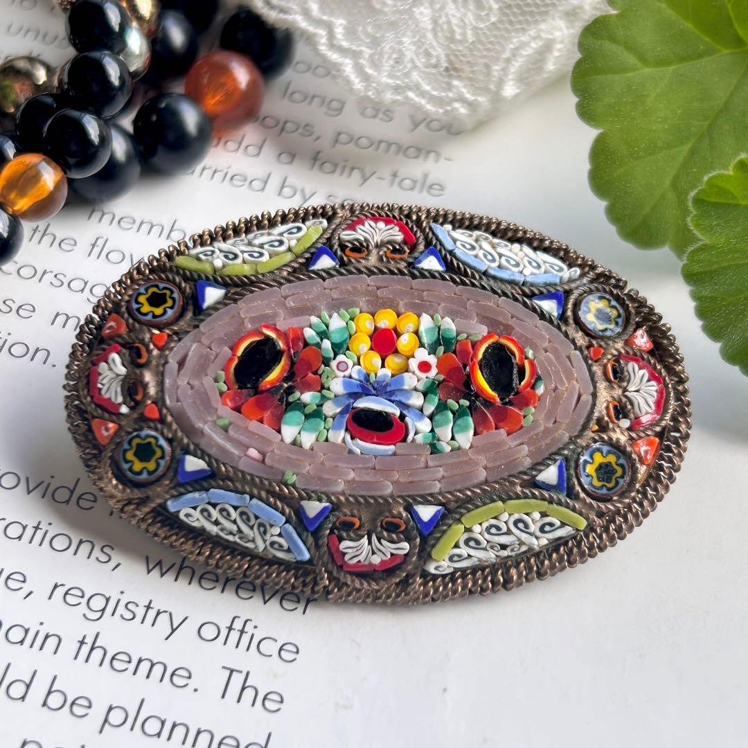 最終価格✤ITALY【大きなマイクロモザイク】美しいヴィンテージブローチ